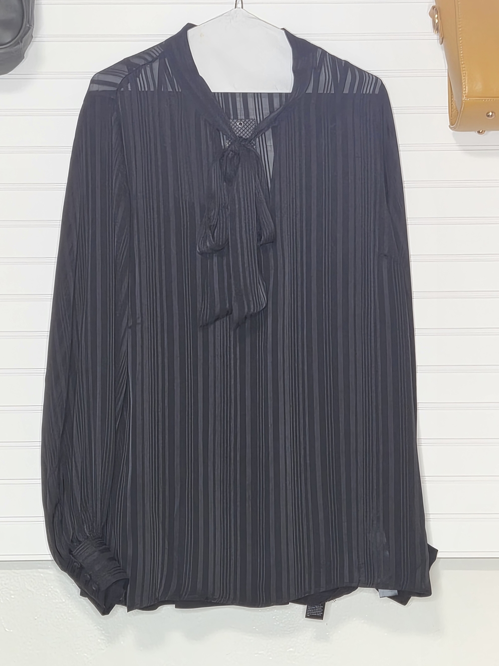 City Chic Black Sheer Pleated Tie-Neck Blouse